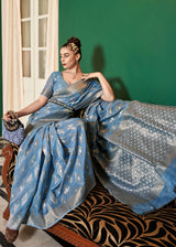 Polo Blue Woven Banarasi Cotton Modal Silk Saree