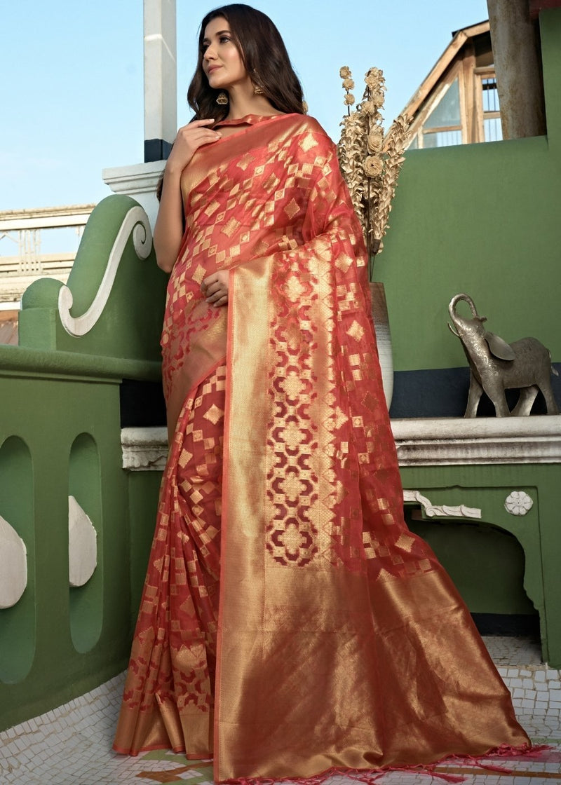 Apple Blossom Pink Organza Silk Saree