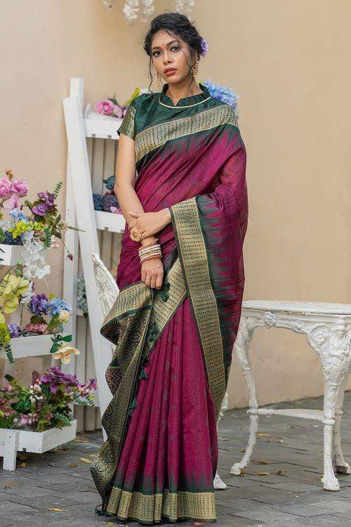 Buy MySilkLove Tawny Port Purple Banarasi Raw Silk Saree Online