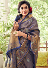Amethyst Blue Zari Woven Handloom Kanjivaram Silk Saree
