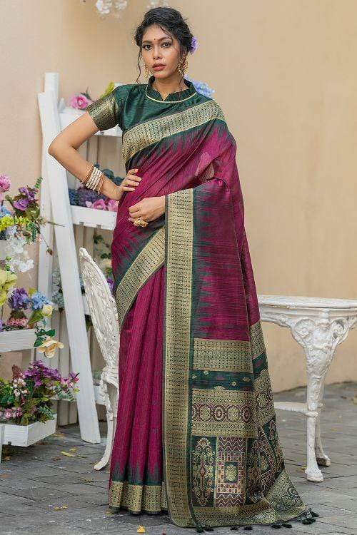 MySilkLove Tawny Port Purple Banarasi Raw Silk Saree