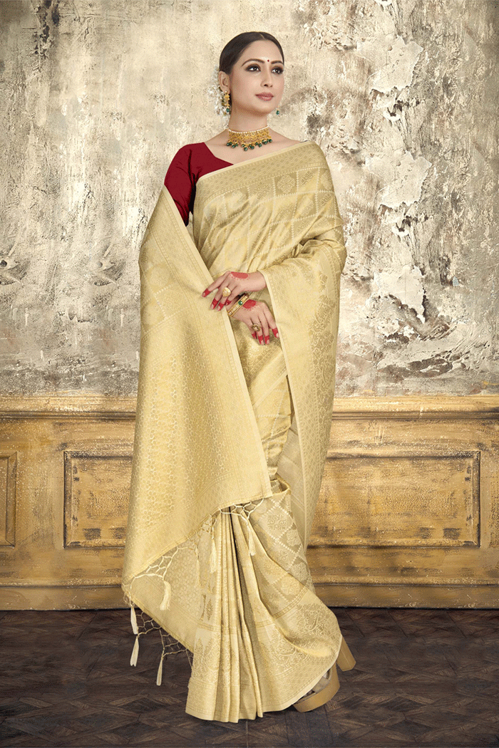 Golden Zari Woven Kanjivaram Silk Saree