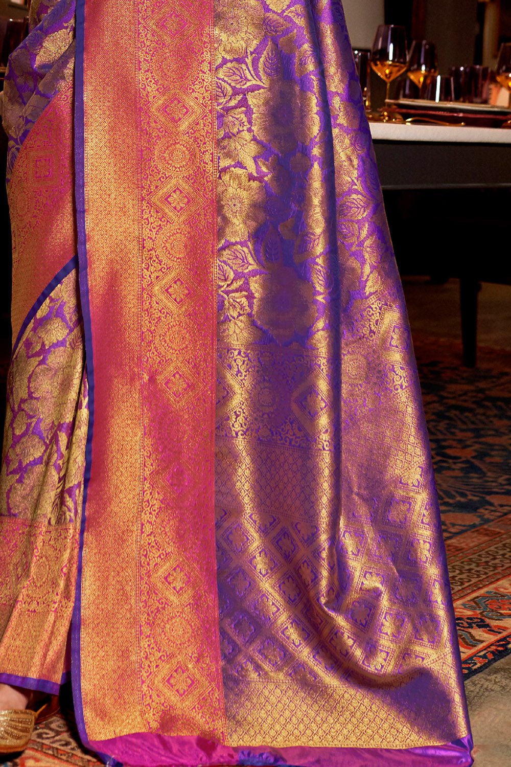 Buy MySilkLove Cosmic Purple and golden Woven Kanjivaram Saree Online