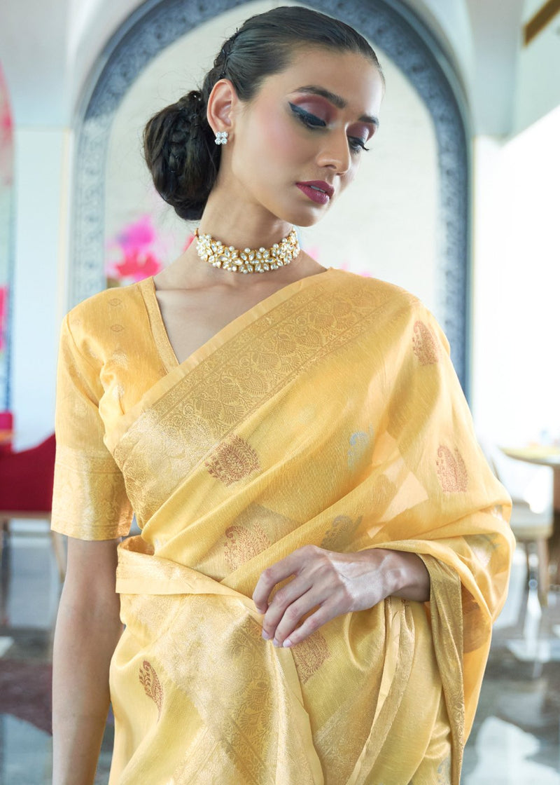 Chenin Yellow Woven Tissue Banarasi Saree