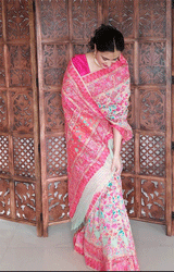 Razzmatazz Pink Banarasi Jamawar Woven Silk Saree
