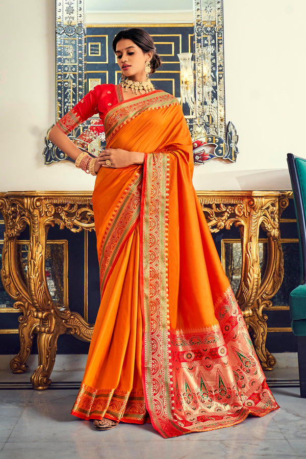 Brandy Rose Brown Woven Paithani Silk Saree – MySilkLove