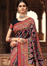Night Rider Black Handloom Thread Woven Jamawar Saree