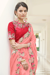 Froly Pink and Red Georgette Partywear Saree