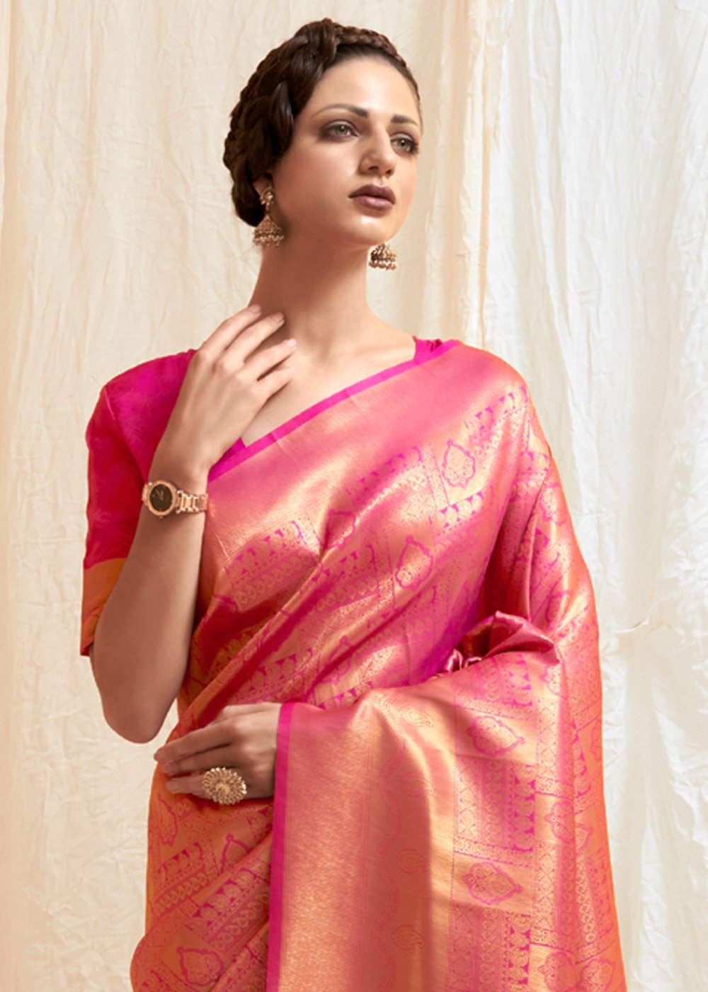 MySilkLove Sundown Pink Zari Woven Kanjivaram Silk saree