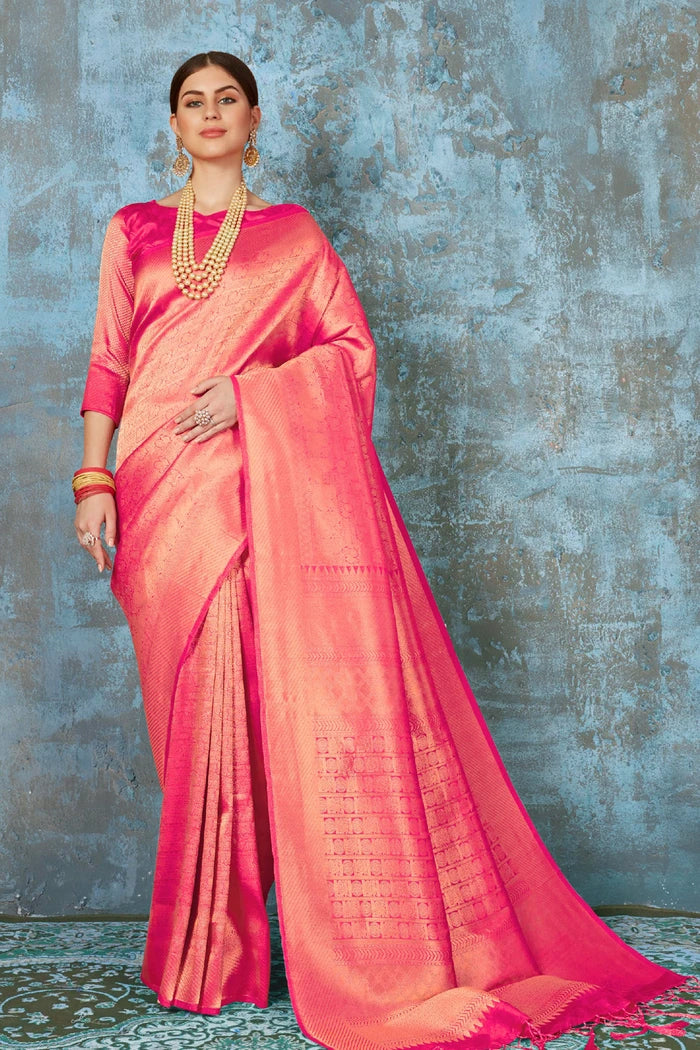 MySilkLove Razzmatazz Pink Woven Kanjivaram Saree - MySilkLove