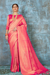 Razzmatazz Pink Woven Kanjivaram Saree