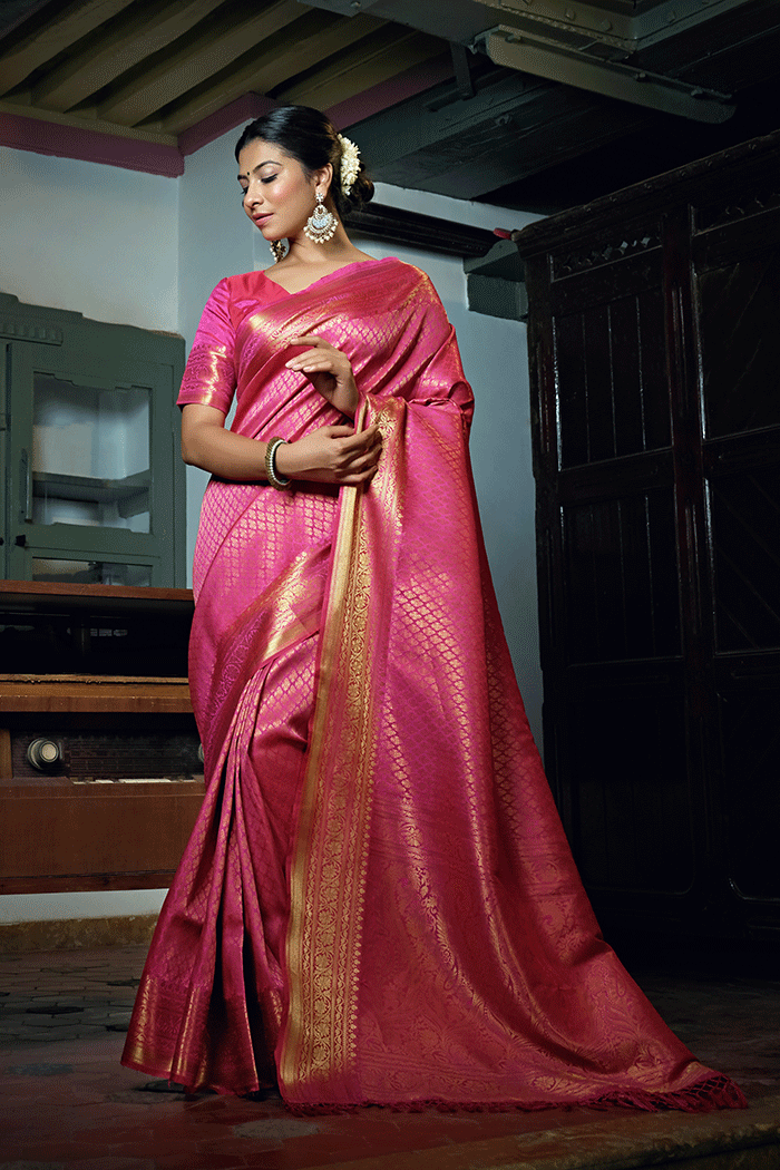 MySilkLove Mystic Pearl Pink Zari Woven Kanjivaram Saree