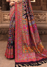 Night Rider Black Handloom Thread Woven Jamawar Saree