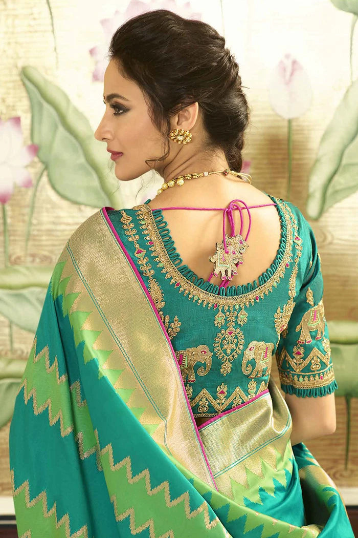 Green Shaded Handloom Woven Designer Patola Saree