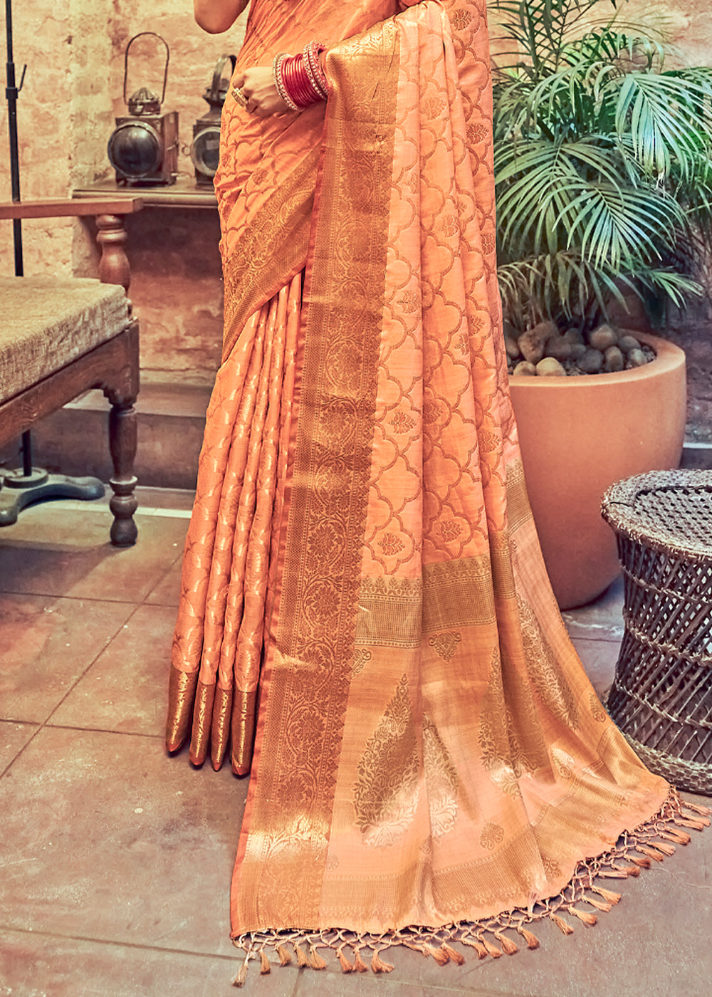 Buy MySilkLove Hit Peach Woven Banarasi Silk Saree Online