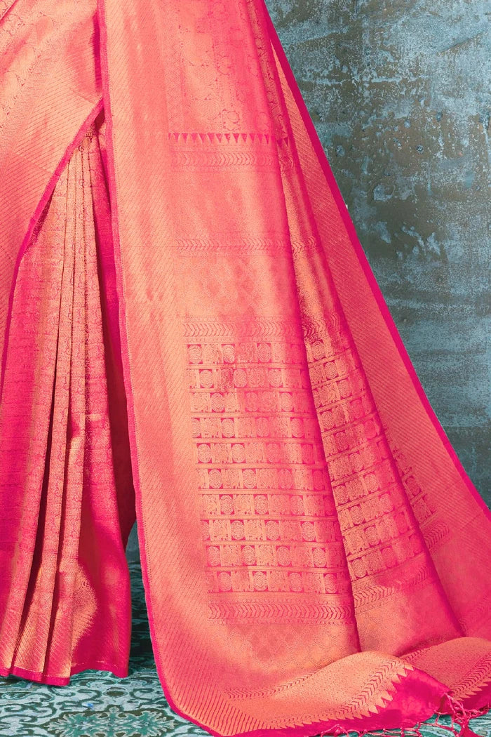 Razzmatazz Pink Woven Kanjivaram Saree