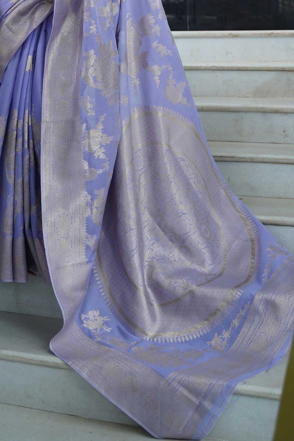Buy MySilkLove Kimberly Purple Zari Woven Chanderi Banarasi Saree Online