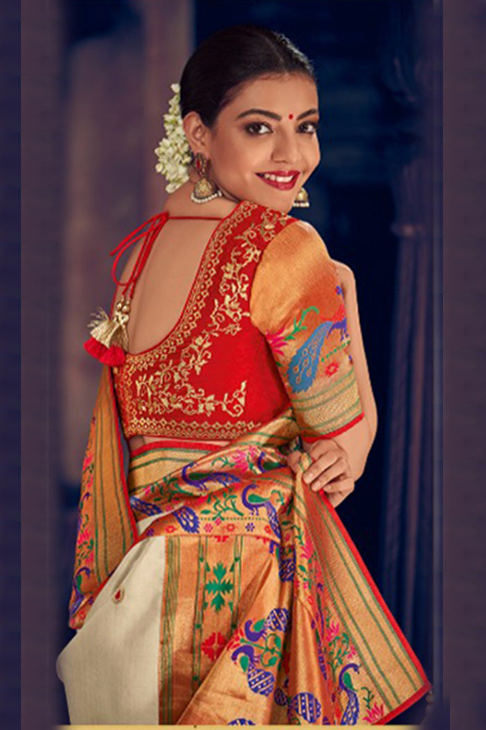 MySilkLove Akaroa White Designer Paithani Saree - MySilkLove