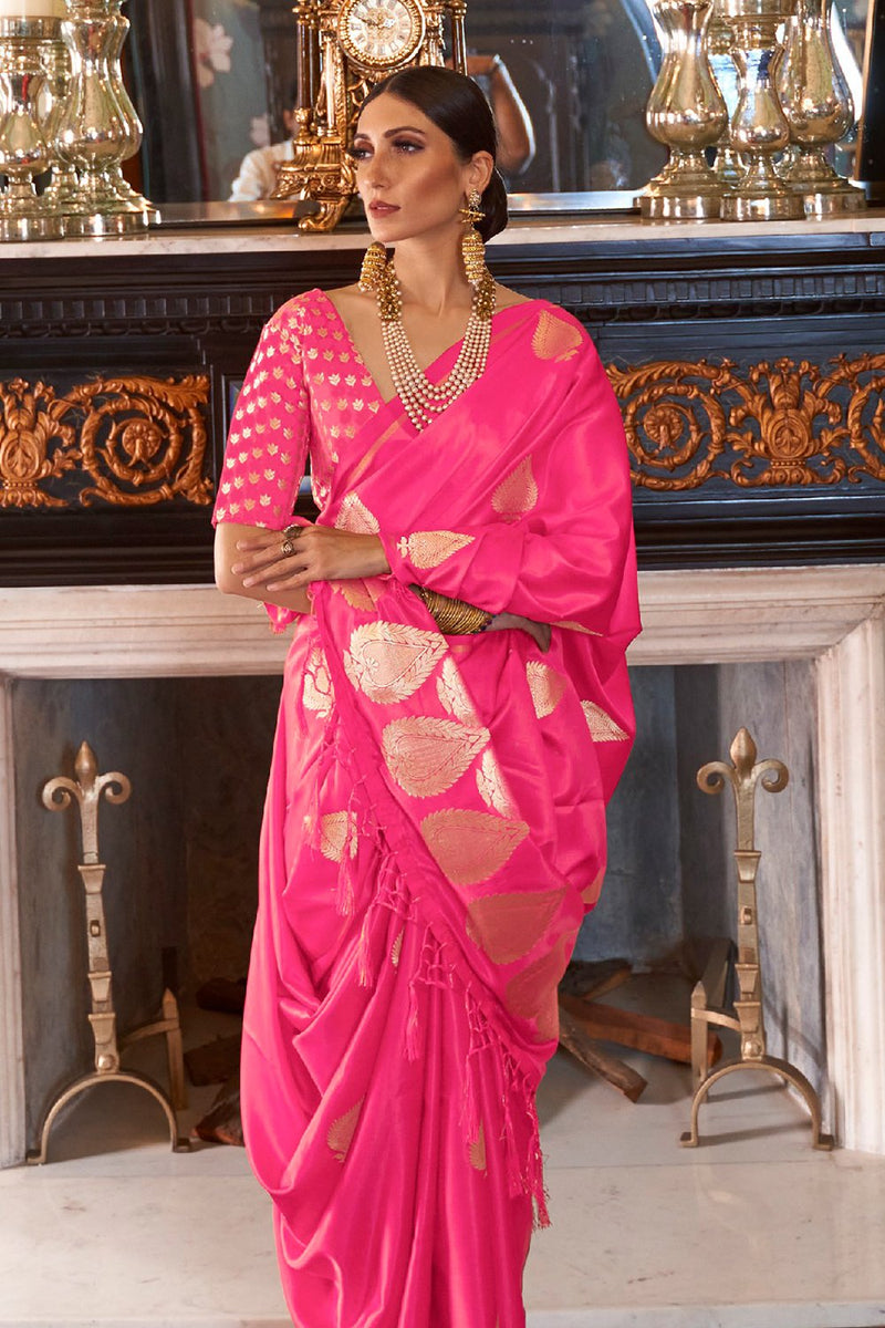 Rose Pearl Pink Woven Banarasi Saree