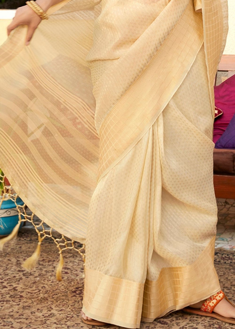 Maize Golden Zari Woven Chanderi Banarasi Saree
