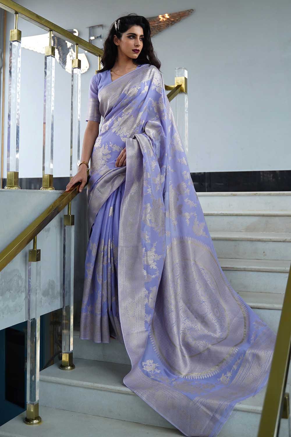 MySilkLove Kimberly Purple Zari Woven Chanderi Banarasi Saree
