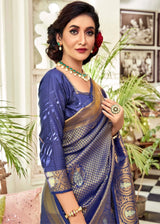 Amethyst Blue Zari Woven Handloom Kanjivaram Silk Saree