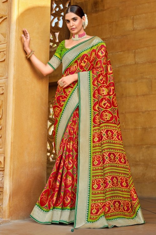 Well Red Brasso Patola Printed Saree