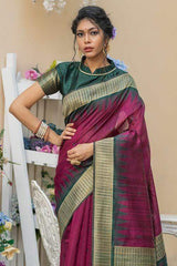 Tawny Port Purple Banarasi Raw Silk Saree