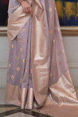 Dusty Gray Purple Chanderi Banarasi Silk Saree
