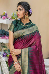 Tawny Port Purple Banarasi Raw Silk Saree