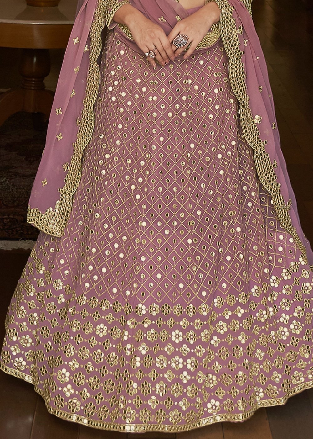 Buy MySilkLove Copper Light Purple Georgette Lehenga Choli Online