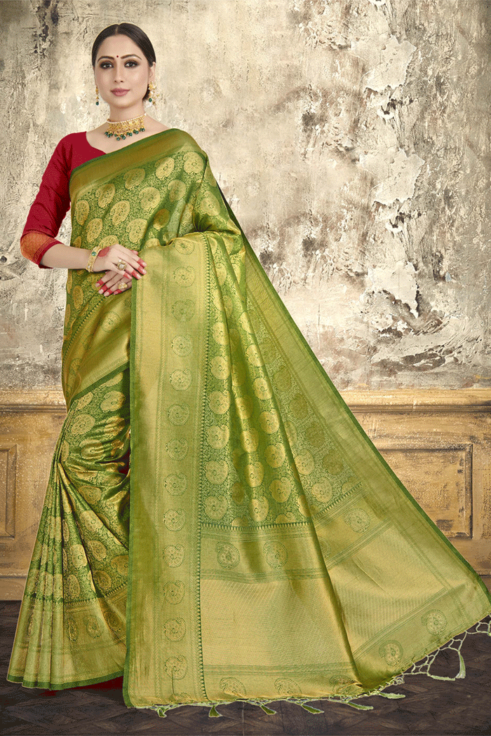 MySilkLove Crete Green Zari Woven Kanjivaram Silk Saree