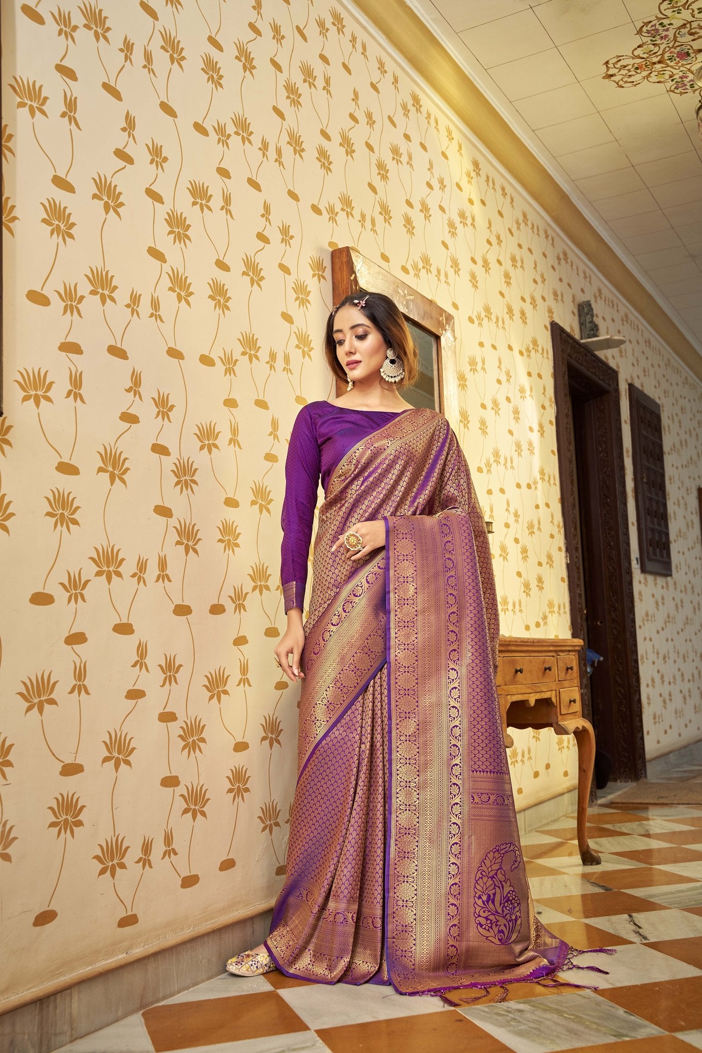 Buy MySilkLove Old Rose Purple Zari Woven Kanjivaram silk Saree Online