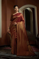 Irish Coffee Brown Handloom Woven Kanjivaram Saree