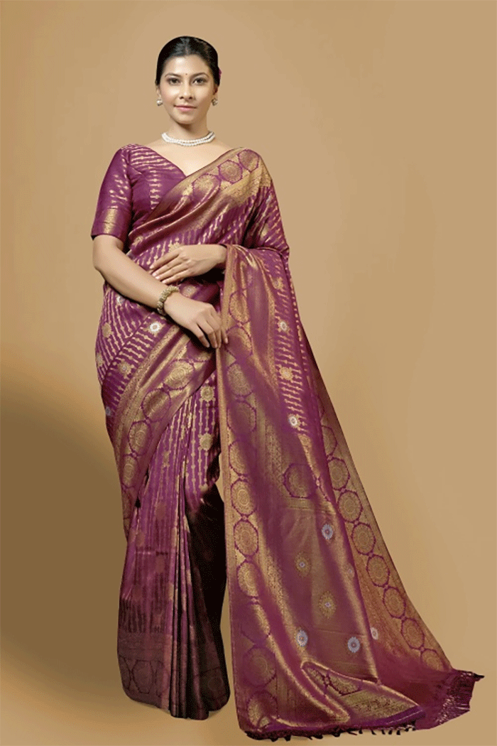 Chic Purple Zari Woven Kanjivaram Saree