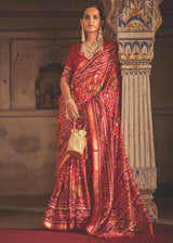 Mahogany Red and Orange Patola Silk Saree