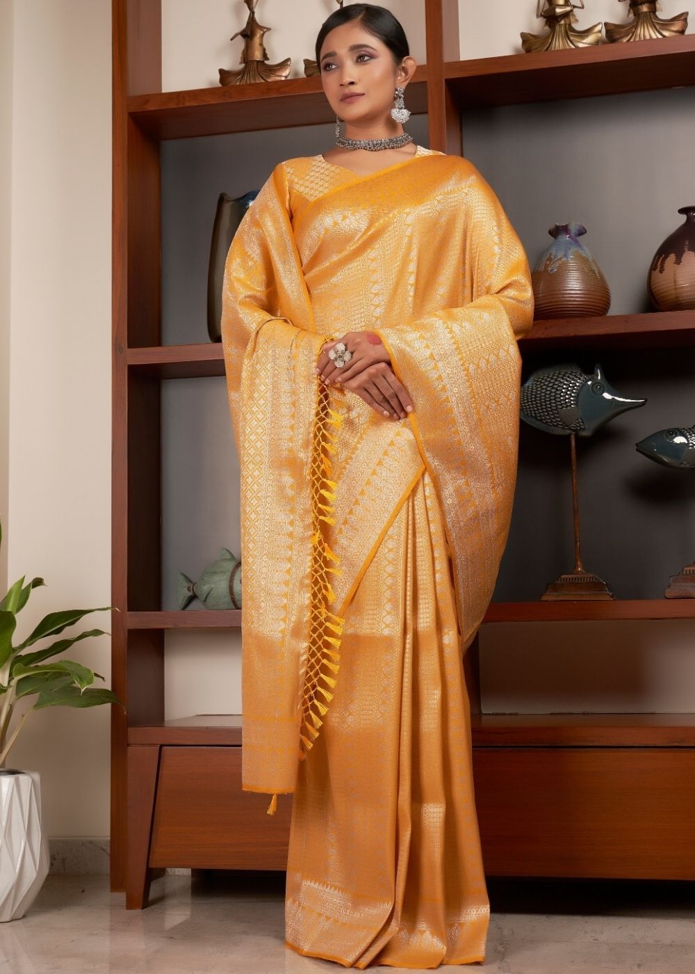 Buy MySilkLove Anzac Yellow Zari Woven Kanjivaram silk Saree Online