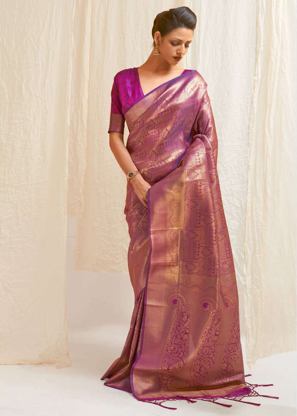 Buy MySilkLove Red Violet Zari Woven Kanjivaram Silk Saree Online