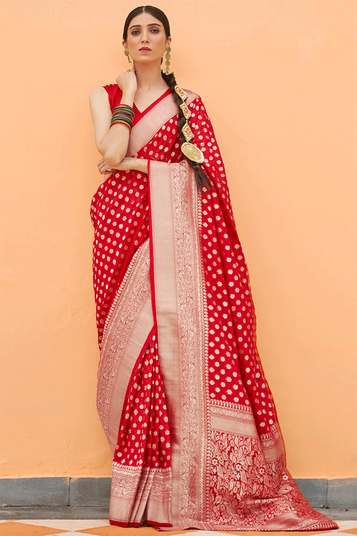 Buy MySilkLove Scarlet Red Zari Woven Banarasi silk Saree Online