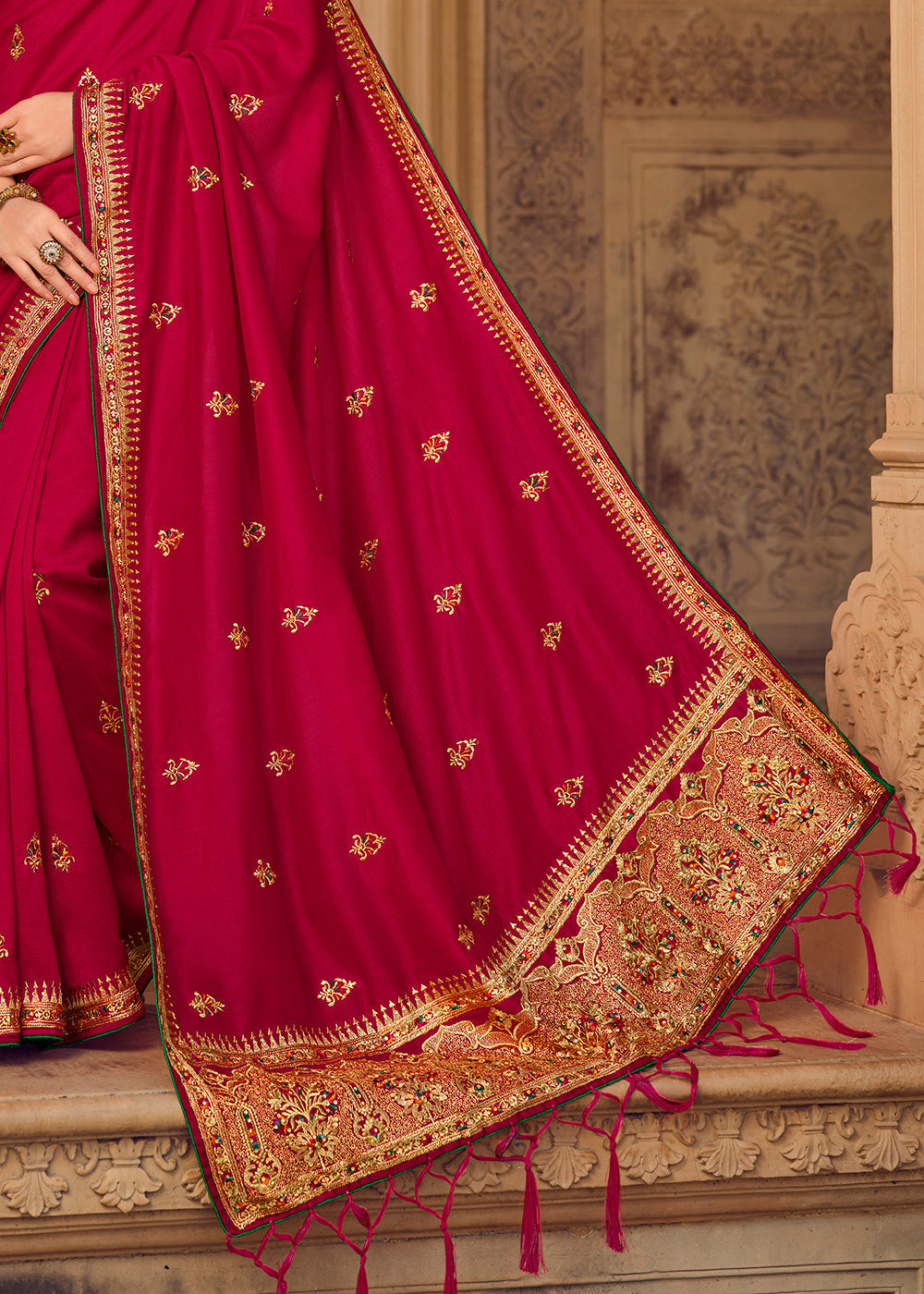 Buy MySilkLove Irish Red Woven Banarasi Saree with Embroidery Work Online