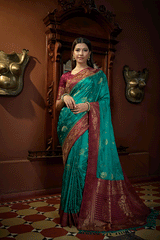Paradiso Blue and Purple Zari Woven Banarasi Saree