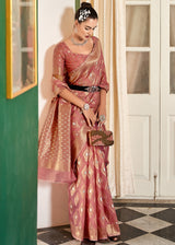 Wax Flower Pink Woven Banarasi Cotton Modal Silk Saree