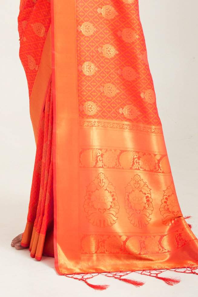 Buy MySilkLove Pomegranate Orange Zari woven Banarasi Saree Online