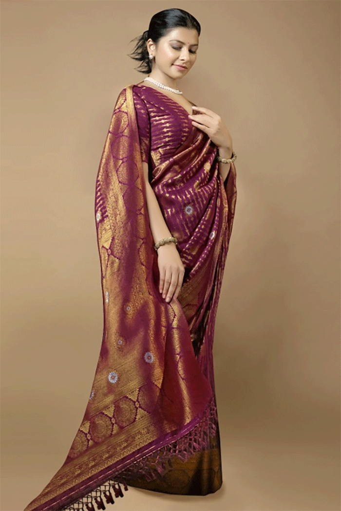 Buy MySilkLove Chic Purple Zari Woven Kanjivaram Saree Online