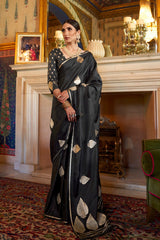 Rose Pearl Black Woven Banarasi Saree