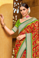 Well Red Brasso Patola Printed Saree