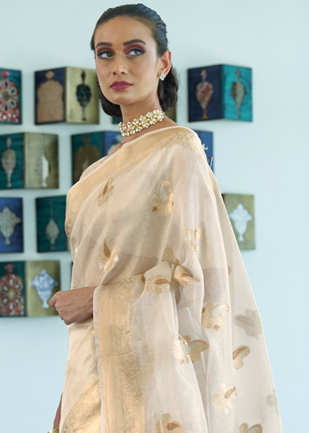 Buy MySilkLove Pearl Bush White Tissue Banarasi Saree Online