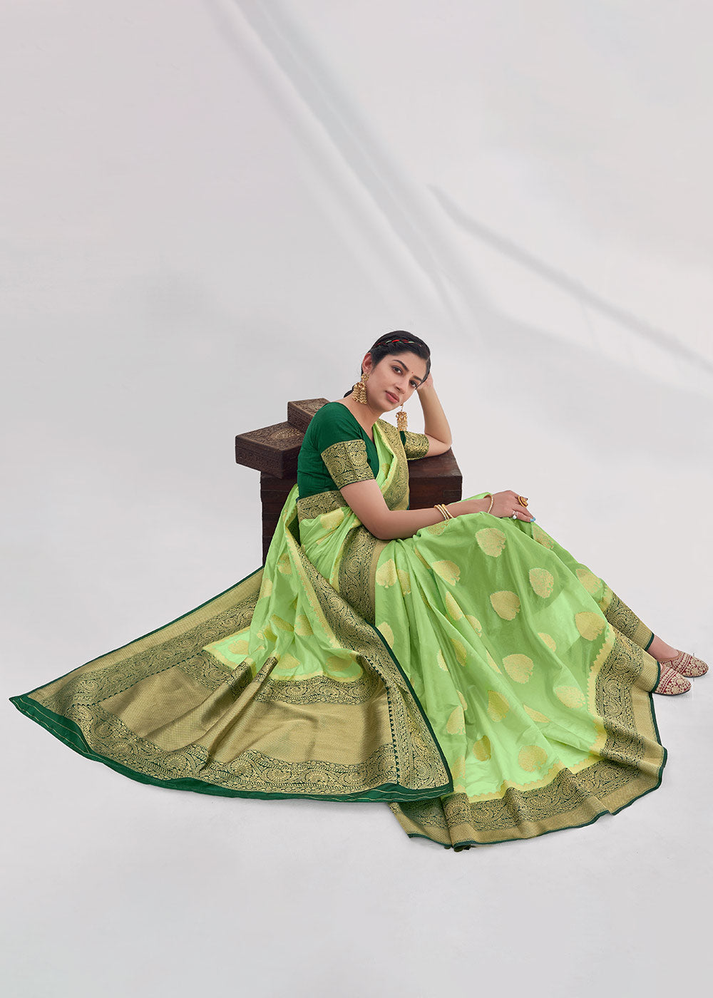 Buy MySilkLove Chelsea Green Zari Woven Organza Silk Saree Online