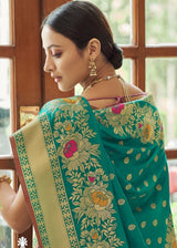 Illuminating Emerald Blue Zari Woven Banarasi Silk Saree