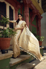 Akaroa White Zari Woven Banarasi Saree